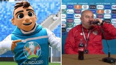 Photo of تميمة “يورو 2020” يسخر بطريقة طريفة من طريقة فتح مدرب روسيا لزجاجة “كوكا كولا”
